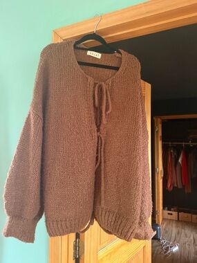 Solai Chocolate Tie-Front Knit Cardigan